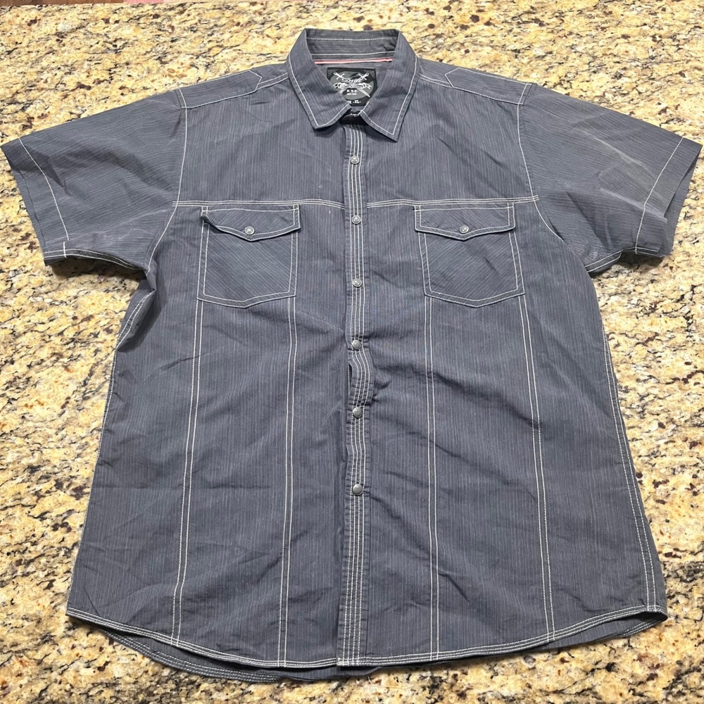 Drill Clothing Co Mens XL Gray Pinstripe Short Sleeve Snap Front Western Shirt